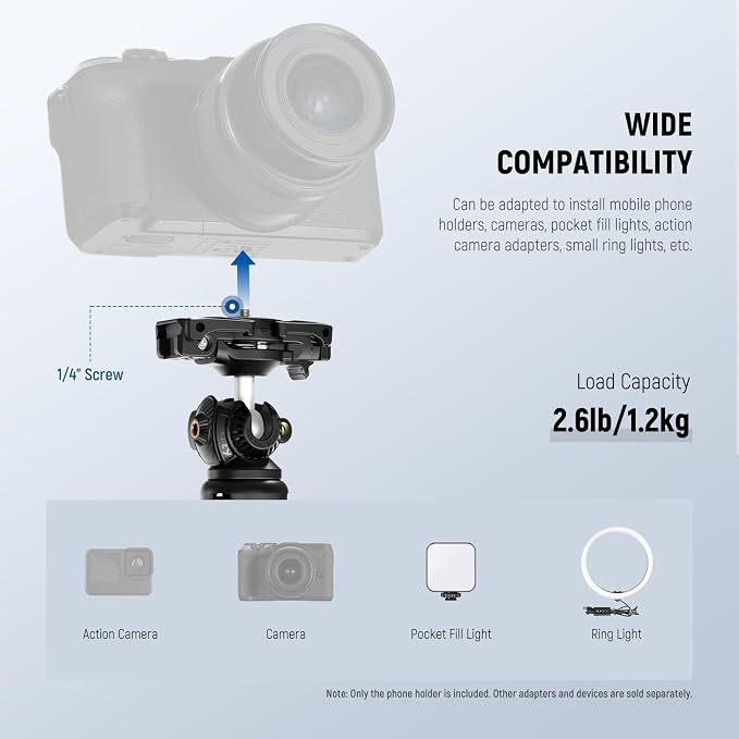 NEEWER TP38 Phone Camera Tripod, Action Camera Adapter Compatible - Image 5