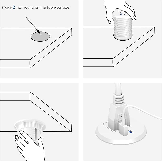 2 inch Desk Power Grommet with PD 20W USB C, Ultra-Flat Plug Power Strip - Image 7