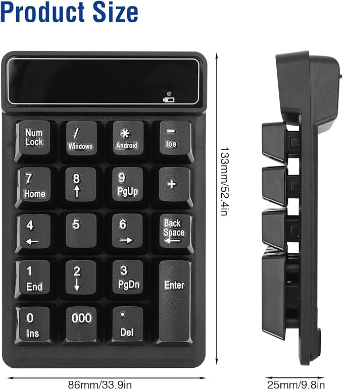 RaceGT Bluetooth Number pad, 19-Keys Wireless Numeric Keypad, Portable Mini - Image 6