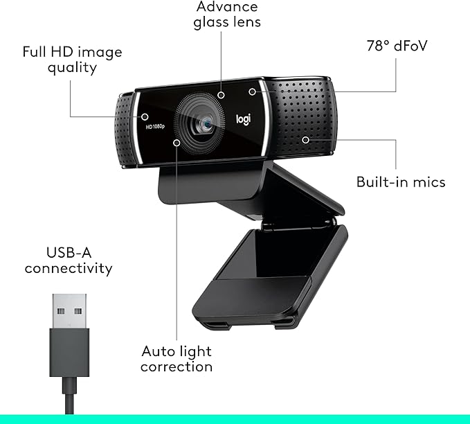 Logitech C922x HD Pro Webcam, Full HD 1080p/30fps Video, HD Light Correction - Image 7