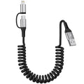 USB to USB-C and Lightning Cable Combo, 2 in 1 Coiled iPhone Charger Cable by Yeemie
