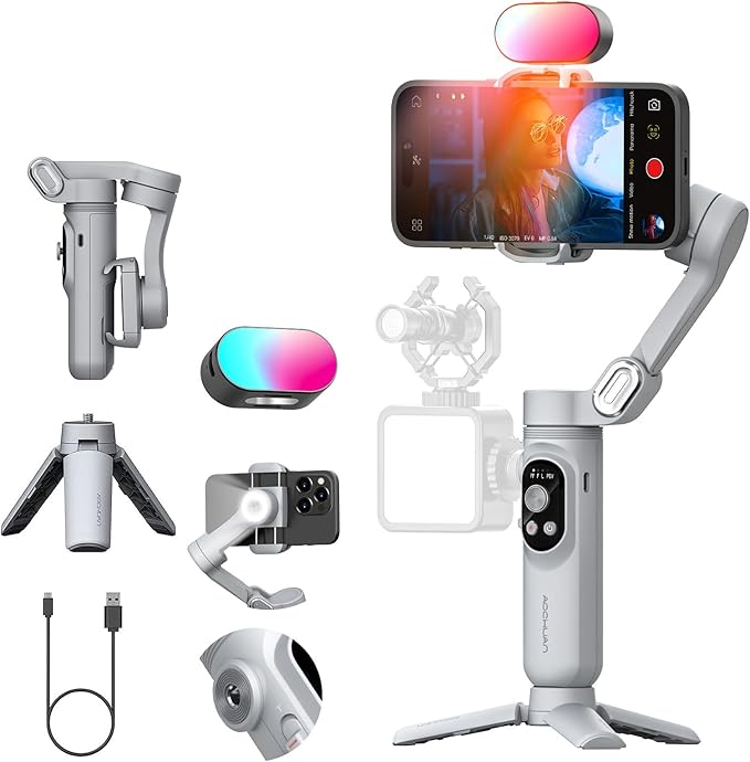 3-axis Gimbal Stabilizer for Smartphone w/ 1/4 Thread Foldable Phone Stabilizer by AOCHUAN