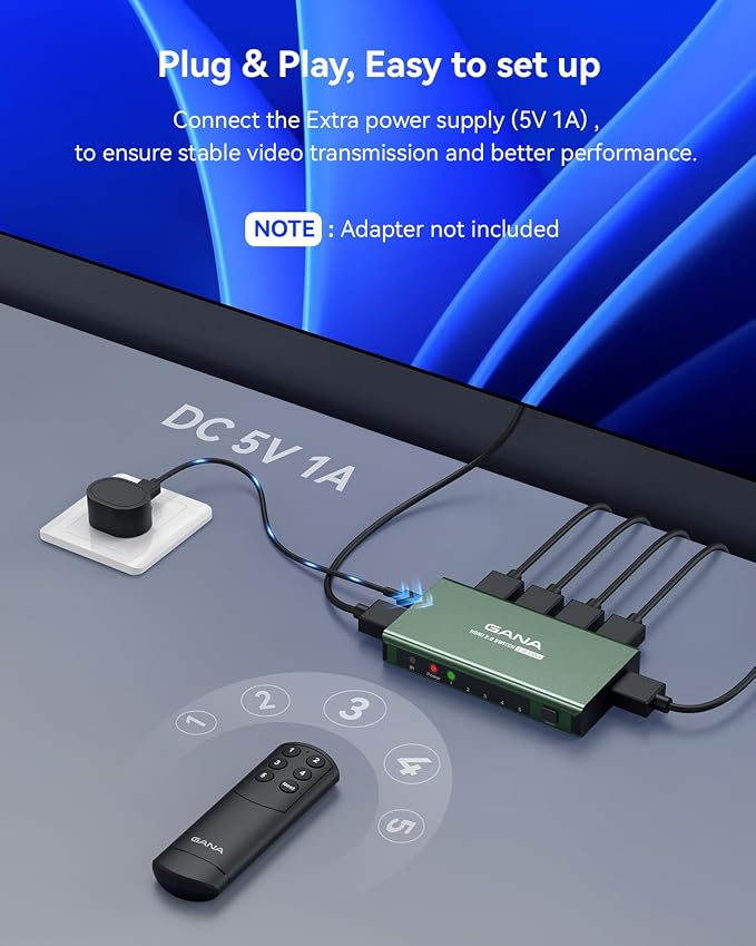 HDMI Switch 5 in 1 Out 4K@60Hz, GANA HDMI Splitter Switcher - Image 7