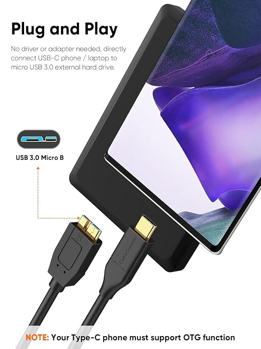 CableCreation 1FT*3 USB C to Micro B Cable, 10Gbps Speed External Hard Drive - Image 7