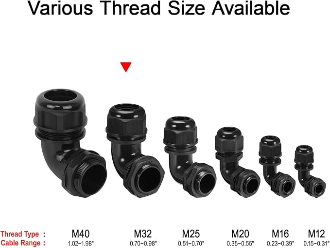 LeMotech M32 Cable Gland, 90 Degree Adjustable 18-25mm Strain Relief, Cord - Image 6
