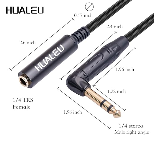 HUAELU 2Pack 1FT Right Angle Audio Cable, Male to Female, 6.35mm TRS Stereo to - Image 6