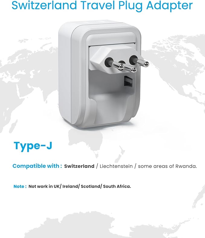 2 Pack Switzerland Travel Plug Adapter, VINTAR Foldable Type J Adapter - Image 3