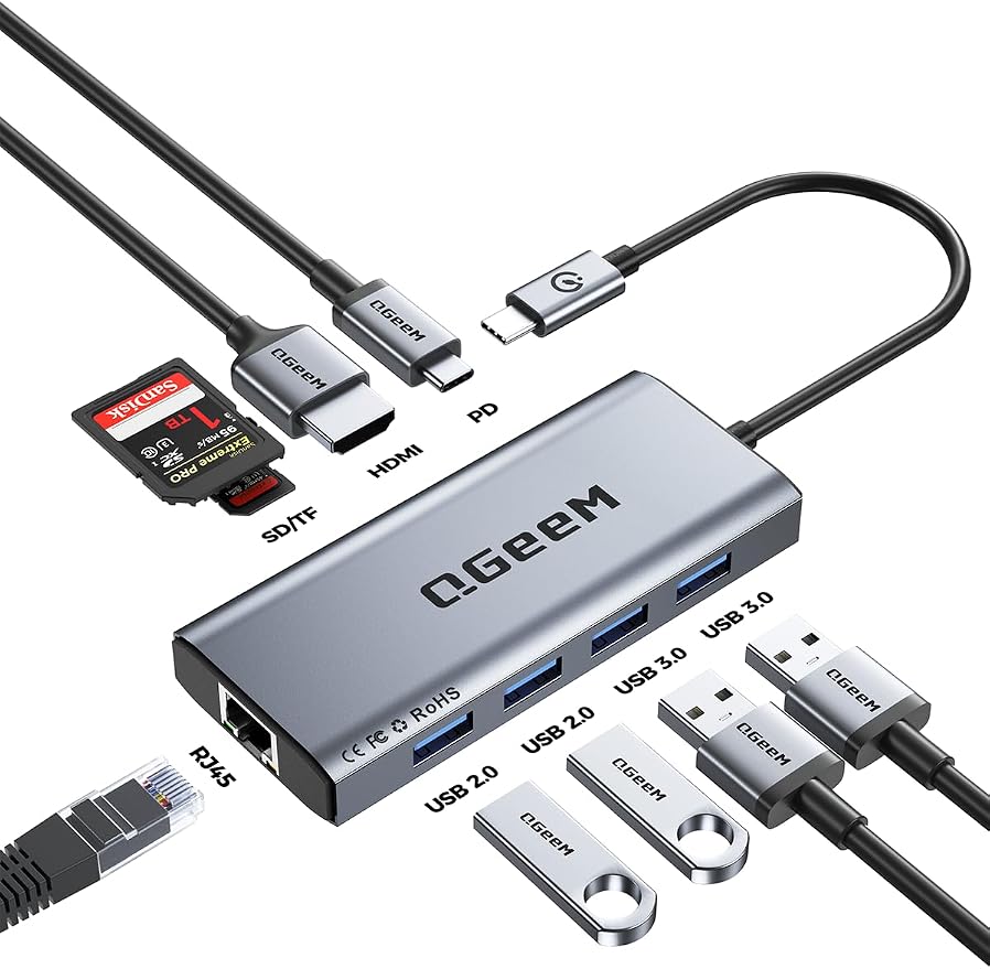 QGeeM USB C Hub Ethernet, 9 in 1 USB Type C Hub HDMI Multi-Port Converter by QGeeM