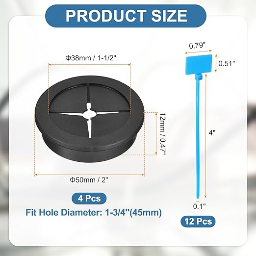 uxcell 4Pcs Cable Cord Grommet, 1-3/4" Rubber Desk Grommets Wire Pass Through - Image 2