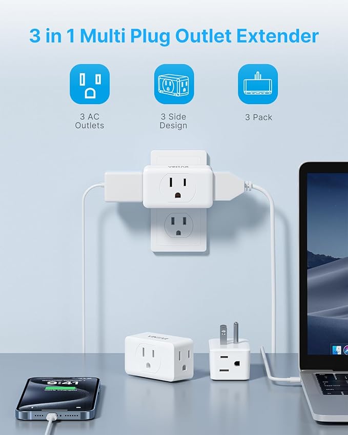 Multi Plug Wall Outlet Extender 2 Pack, VINTAR Electrical Multiple Outlet - Image 2
