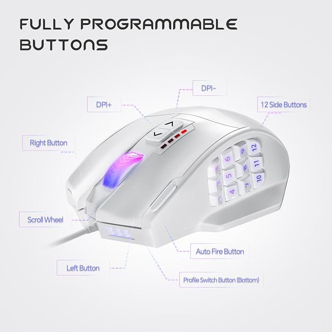UtechSmart Venus Gaming Mouse RGB Wired, 16400 DPI High Precision Laser - Image 4