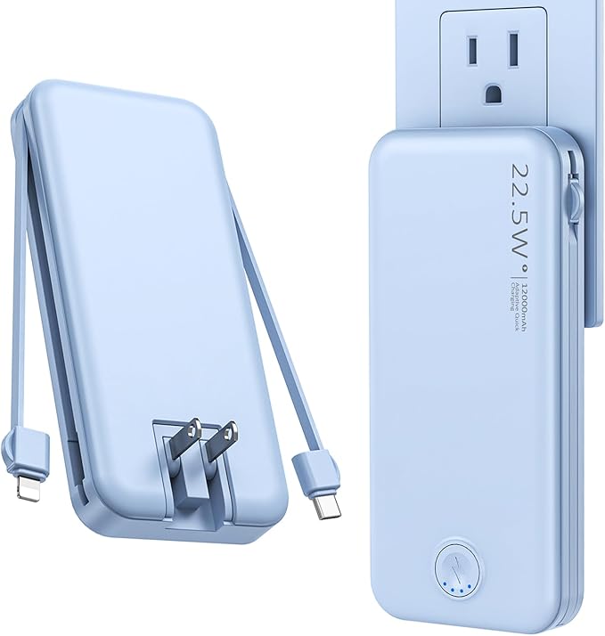 Portable Charger with Built in Cable and AC Wall Plug, USB C Power Bank by NUSYDDY