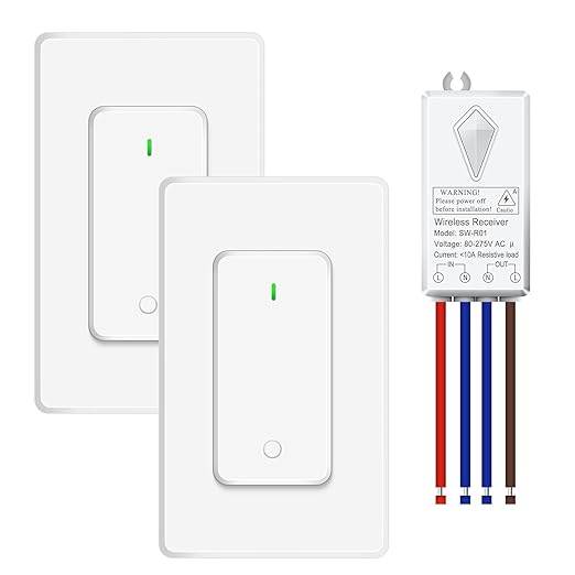 NineLeaf Wireless Light Switch and Receiver Kit, No Wiring Remote Control Wall by NineLeaf