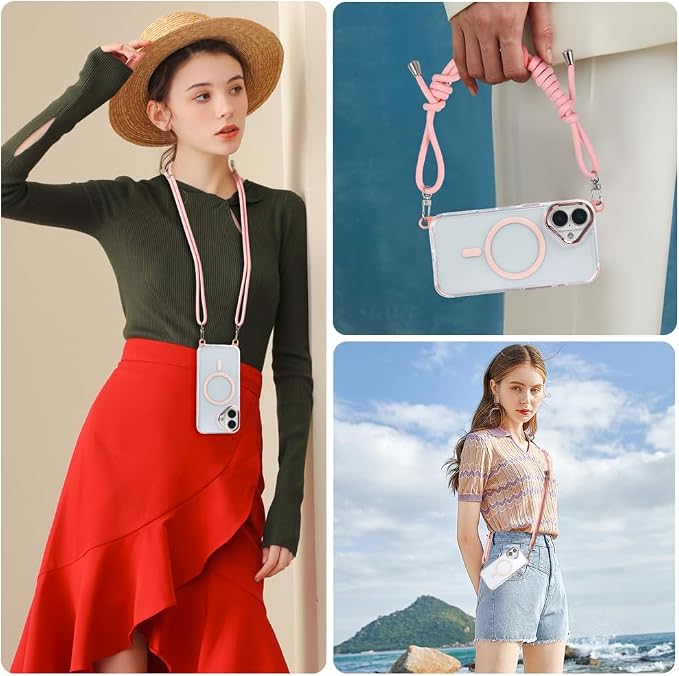 for iPhone 16 Case with 62.99 inch Lanyard, Classic Clear&Pink Magnetic Phone - Image 6