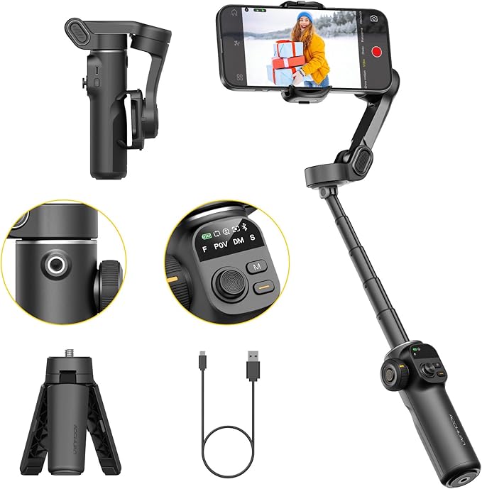 Gimbal Stabilizer for iPhone, 3-Axis iPhone Gimbal Built in 7.8' Extension Rod by AOCHUAN