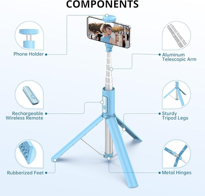 ATUMTEK 55" Selfie Stick Tripod, All-in-one Extendable Aluminum Phone Tripod - Image 7