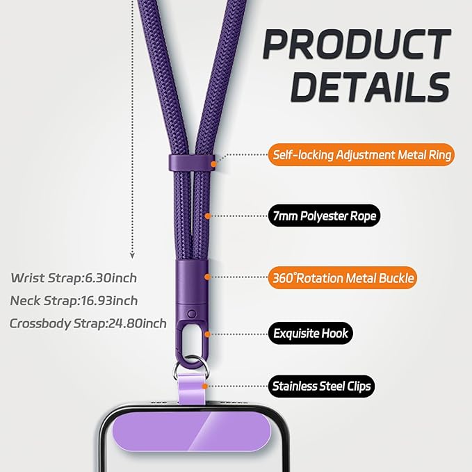 3 Pack Phone Lanyard, 1×Phone crossbody strap, 1×Phone Neck Strap, 1×Wrist Strap - Image 2