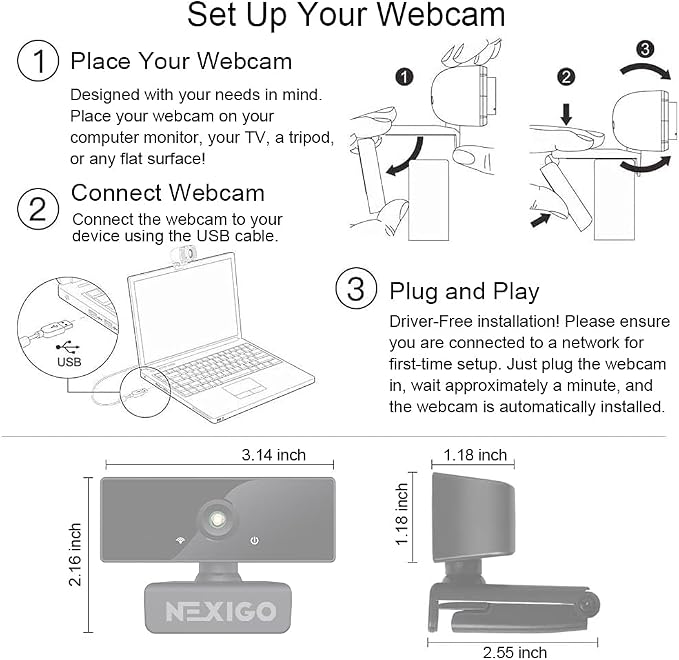 NexiGo N660 1080P Business Webcam, Dual Microphone & Privacy Cover, USB FHD Web - Image 9
