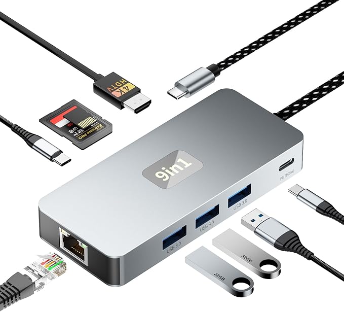 USB C Hub, 9 in 1 USB C to 4K@60HZ HDMI Multiport Adapter, RJ45 Gigabit Ethernet - Image 9