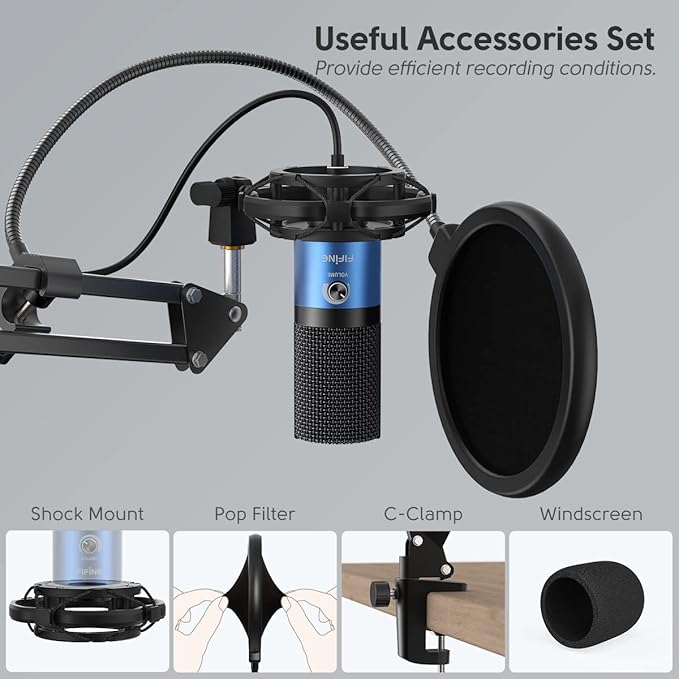 FIFINE USB Recording PC Microphone Kit, Computer Condenser Cardioid Mic on Mac - Image 5