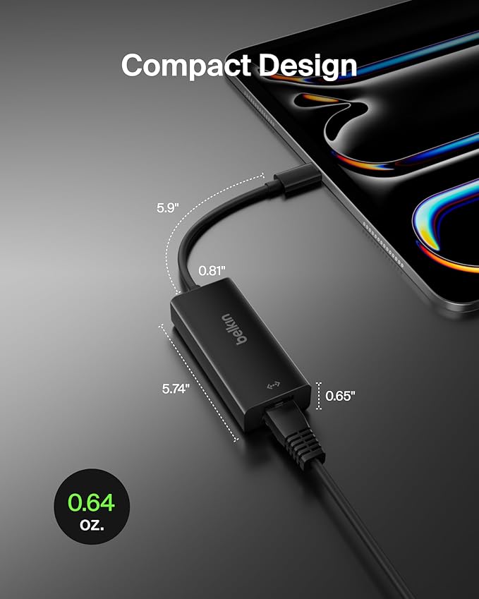 Belkin USB-C to Ethernet Adapter, Gigabit Ethernet Port Compatible w/ USB-C - Image 5