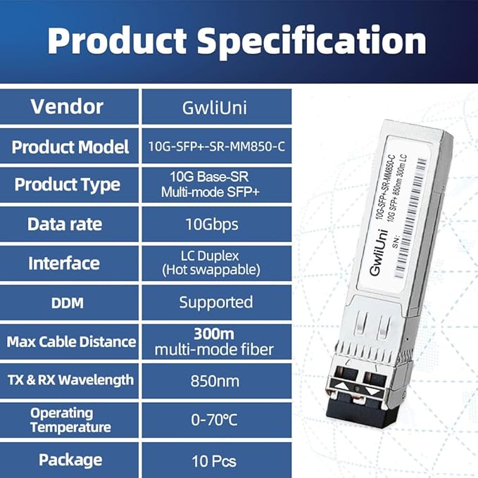 10Pcs Multi-Mode 10G SFP+ Fiber Module Network Transceiver, SR MM850nm 300m - Image 7
