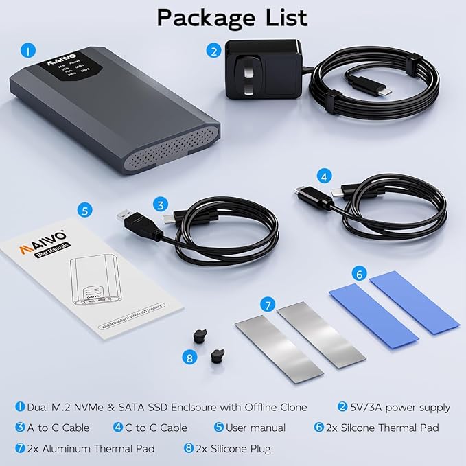 MAIWO Dual-Bay M.2 SSD Enclosure Cloner - Image 8