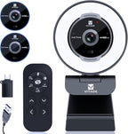 Zoomable Webcam with Remote Control, 1080P 60FPS Streaming with Ring Light and by Vitade