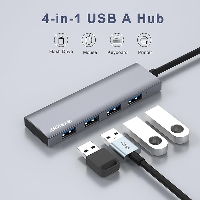 USB Hub, USB 3.0 Hub Aluminum Alloy Ultra Slim USB Splitter, Portable 4 Port - Image 3
