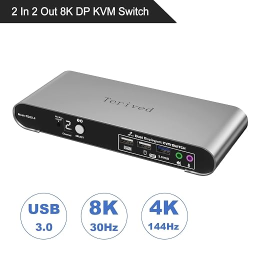 2 Port DP USB 3.0 Automatic KVM Switch Dual Monitor 4K@144Hz Two Computers Two - Image 2