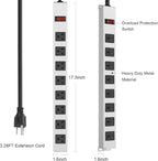 JUNNUJ Metal 8 Outlet Power Strip, Mountable Heavy Duty Power Strip, 1200J - Image 4