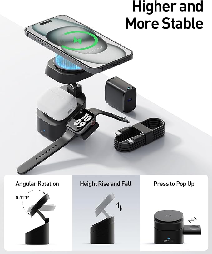 iWALK 3-in-1 Magnetic Wireless Charging Stand, 15W Foldable Charger Station - Image 3
