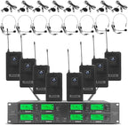 WENWEN Wireless Microphone System UHF 8 Channel 8 Lavalier Bodypacks 8 Lapel by WENWEN