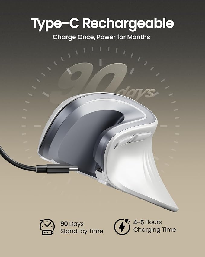 ProtoArc Ergonomic Vertical Mouse, EM11 NL Rechargeable Wireless Mouse Bluetooth - Image 2