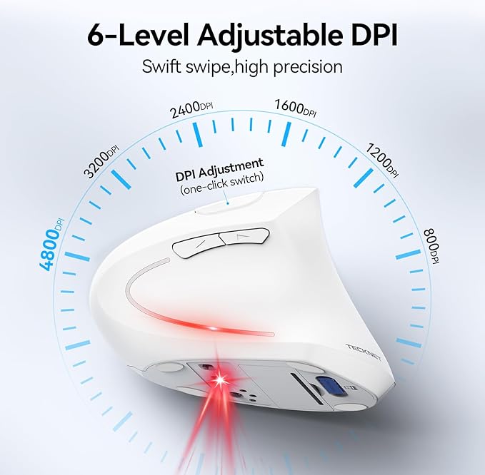 TECKNET Ergonomic Mouse, Wireless Bluetooth Vertical Mouse, 4800 DPI Optical - Image 3