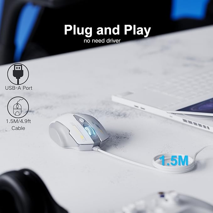 Wired Mouse, 4 Levels Adjustable DPI, 6 Programmable Buttons, Ergonomic - Image 3