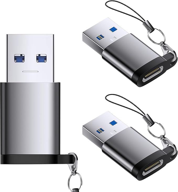 USB C Female to USB Male Adapter 3 Pack, OTG Converter, Type C to USB A Charger by QimKero