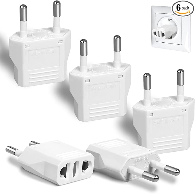 6 Pack US to Europe Plug Adapter by Romeda