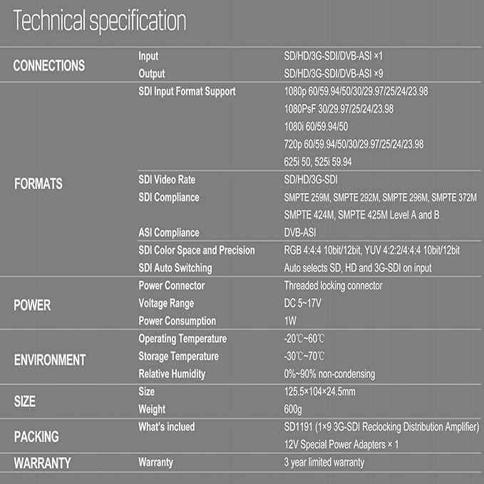 AVMATRIX SDI Splitter 1×9 Distribution Amplifier 3G/ HD/SD Supported DVB-ASI - Image 7