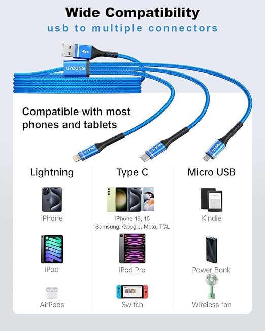Multi Charging Cable 2Pack 4FT, 3 in 1 Charger Cable Braided Universal Phone - Image 6