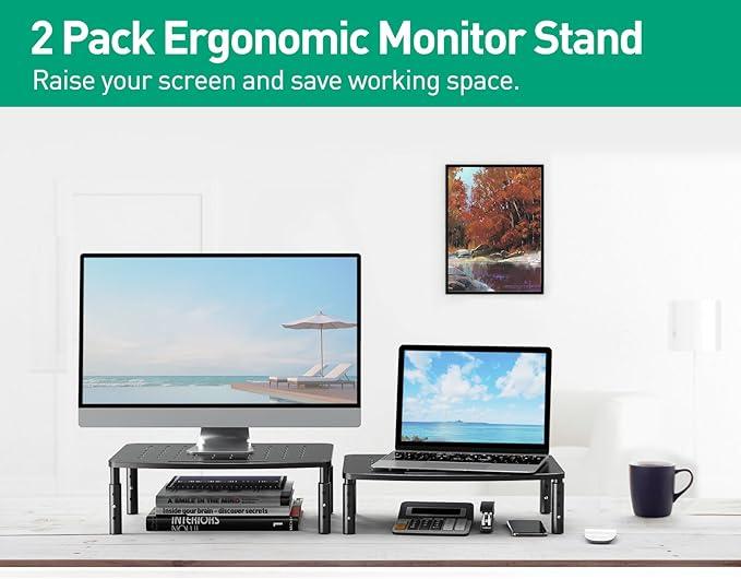 Zimilar 2 Pack Monitor Stands, 3 Height Adjustable Riser - Image 2