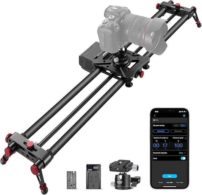 NEEWER 31.5"/80cm Motorized Camera Slider, App Wireless Control Carbon Fiber by Neewer