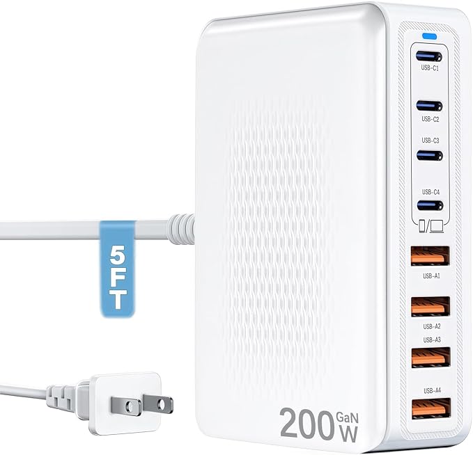 USB C Charger Block Charging Station - 200W Fast GaN 8-Port Multiple USB by Unknown