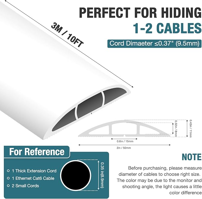 Floor Cord Cover, Cable Protector, 0.63W x 0.31H inches, Wire Cover - Image 5