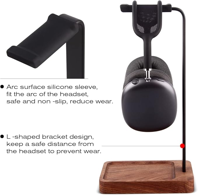 Walnut Wood & Aluminum Headset Holder, Desktop Headphone Stand, Universal - Image 4