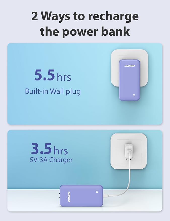 Alongza Portable Charger Built-in Cables and AC Wall Plug, Slim Fast Charging - Image 3