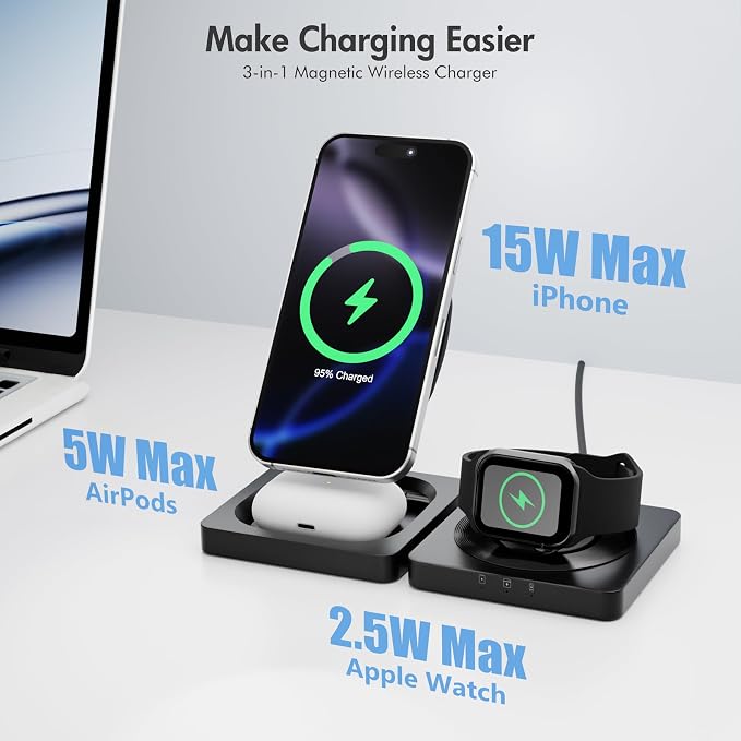 Magnetic Wireless Charger for iPhone: 3 in 1 for Travel 15W Fast Charging Pad - Image 2