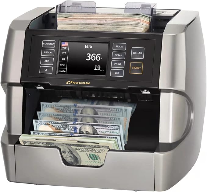 NUCOUN VC-7 Bank Grade Money Counter Machine Mixed Denomination, Value Counting by NUCOUN
