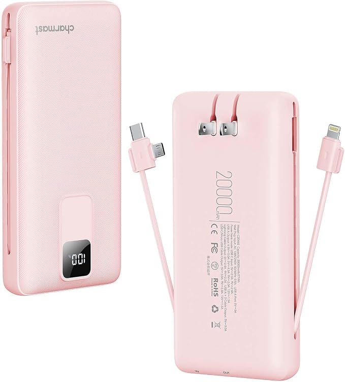 Charmast Portable Charger with Built-in Cables and Wall Plug, 20000mAh 20W USB by Charmast