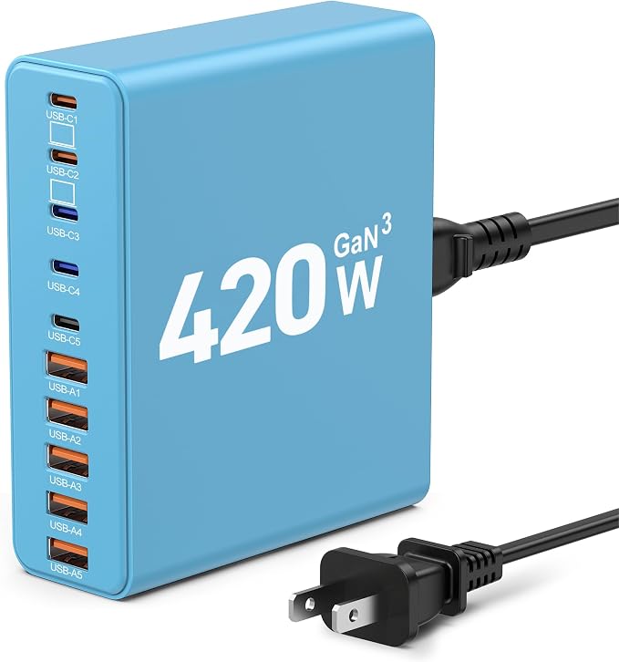 420W USB C Charger Block, 10-Port Charging Station GaN Fast Charging Type C & by Unknown